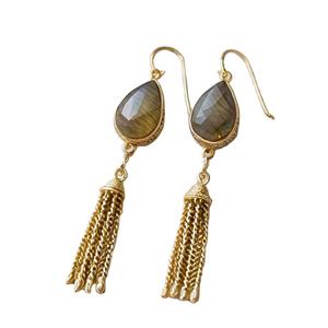 Classic Collection Beautiful Sterling Silver Drop Earrings Labradorite Gemstone and Pear <b>Diamond</b> Stone for Wedding or Party - Product Image 1