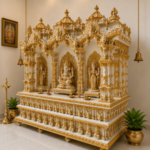 Mandir Swaminarayan Blanco Dorado de Tamaño Súper Grande para el Hogar, Mandapam Tradicional del Sur de la India para Pooja, Mandir Ganesha de Estilo Dravidiano - Product Image 3
