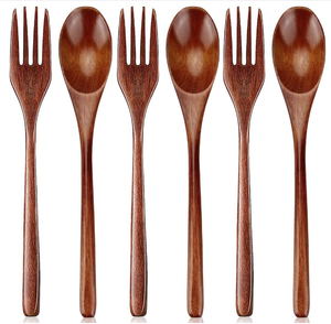 Ensemble cuillère et fourchette en bois de coco écologique, fabriqué à la main, couverts en bois naturel réutilisables, ustensiles de cuisine durables, vaisselle écoresponsable, vente en gros - Product Image 1