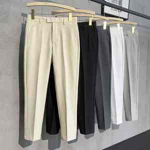 <b>Mens</b> High Waist Straight Fit <b>Trousers</b> In Beige Black Gray <b>White</b> And Light Gray With Side Pockets Anti-Wrinkle Smart Casual Style - Product Image 1