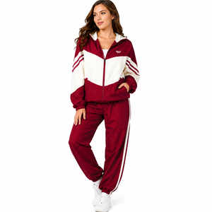 Customize Women’s Retro Color Block Tracksuit Full Zip Windbreaker Set Lightweight Athletic Leisurewear OEM Hoodies Manufacturer - Product Image 1