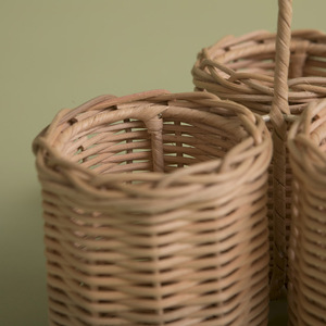 Handcrafted Rattan Cutlery Holder Basket Portable Wine Bottle Caddy <b>Desktop</b> Kitchen Utensil Storage Organizer Countertop <b>Bin</b> - Product Image 6