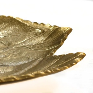 Elegant <b>Hand</b>-<b>Cast</b> Botanical Metal Platter Overlapping Leaf Cluster Gold Serving Tray Artisan Textured Decorative Bowl for - Product Image 2