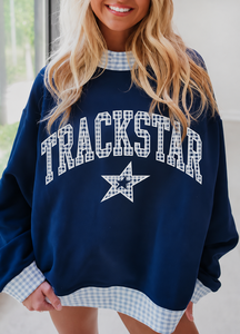 Sudadera Oversize de Algodón Afelpado Rosa Claro Personalizada para Mujer con Apliques a Cuadros y Cuello Alto, Estilo Casual Urbano - Product Image 4