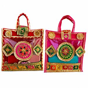 Traditional Indian Gota Patti Wedding Hamper <b>Bag</b>, Handmade Decorative Guest Room Welcome Gift Packaging <b>Bag</b> - Product Image 1