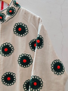 Blazer en coton à motif floral brodé à la main, col mandarin, manches longues, veste pour femme printemps - Product Image 6