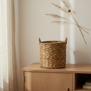 Panier de rangement rond en jacinthe d'eau tressée, écologique, multifonctionnel, décoration d'intérieur, provenant de Hanoï, Vietnam - Product Image 2