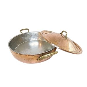 Casserole en cuivre à finition martelée traditionnelle, vaisselle de cuisine, pot de service avec couvercle, ustensiles de cuisine en cuivre de luxe pour restaurant - Product Image 6