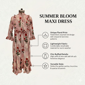 Vestido de algodón con estampado floral bohemio, cuello con volantes, cintura imperio escalonada, hecho a mano, manga larga acampanada, vestido de noche de verano - Product Image 5