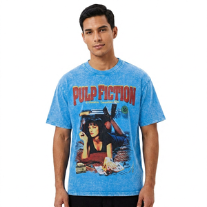 Camiseta Vintage de Hombre Pulp Fiction, Manga Corta, Cuello Redondo, Algodón Estampado, Teñido Moderno, Oversize, Lisa, Transpirable - Product Image 5