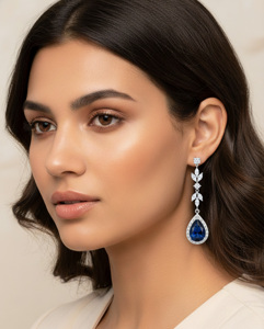 Boucles d'oreilles pendantes en argent 925 avec saphir, plaquées rhodium, forme goutte d'eau, bijoux de mariage classiques pour femmes - Product Image 4