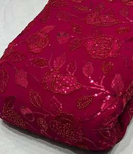 Tissu brodé perlé personnalisé, tissu à sequins, tissu dentelle, tissu organza pour kaftan, abaya, robe, textile, exportateur et acheteur en gros - Product Image 3