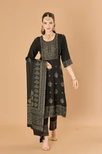 Tela Viscosa Premium Sin Coser Safaa Zardozi para Vestidos de Invierno para Mujer - Traje Salwar Kameez Jacquard de 3 Piezas - Product Image 2