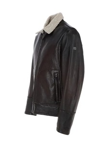 เสื้อแจ็คเก็ตหนังนัปป้าสีน้ำตาลเท็ดดี้สำหรับผู้ชาย - Product Image 2