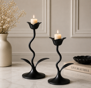 Support de bougie décoratif moderne en métal noir en forme de tulipe pour bougies chauffe-plat sans flamme, idéal pour Noël - Product Image 2