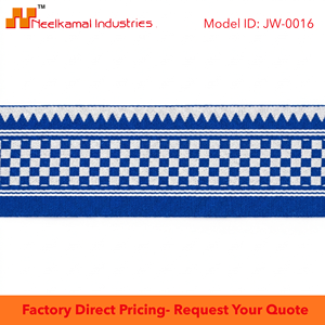 Neelkamal Industries 31mm Royal Blue Silver White Pattern <b>Ribbon</b> Decorative Fabric Trim for Apparel Craft Packaging and Decor - Product Image 4