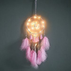 Atrapasueños Decorativo para el Hogar con Plumas y Luces, Anillo de Hierro, Decoraciones de Pared - Product Image 4