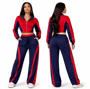 Wholesale Women 2 Piece Tracksuit Set Crop Zip Jacket and Jogger <b>Pants</b> Sportswear Fitness Outfit Casual Activewear Custom Logo - Product Image 1