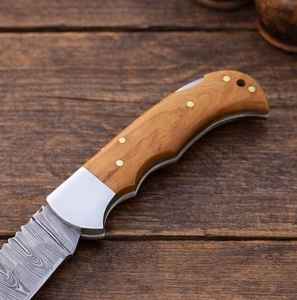 Cuchillo Plegable de Acero de Damasco de Grado Industrial OEM Personalizado con Funda de Cuero, Regalo Personalizado Grabado, Producto Palace LLC - Product Image 2