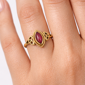 Moku Jewellery <b>Brass</b> <b>Ring</b> Garnet Marquise Cabochon Natural Fixed Size Peace Design Glam Statement <b>Ring</b> Handmade Women Jewelry - Product Image 4