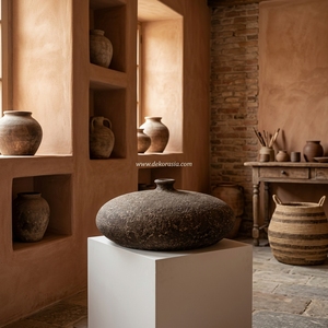Grand vase urne rustique en terre cuite Bajo, fait main, pot en argile décoratif, récipient de sol en céramique, fournisseur en gros - Product Image 2
