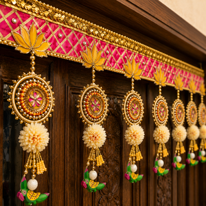 Handmade Pink Golden Decorative Door Toran Bandhanwar for Main Entrance Festival Home Temple <b>Wall</b> Hanging <b>Decor</b> - Product Image 2