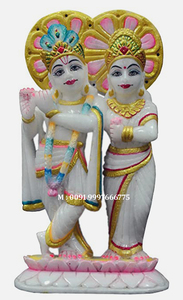 ทำด้วยมือหินอ่อนสีขาวบริสุทธิ์ Radha กฤษณะ Jugal Jodi กับวัว - Product Image 5