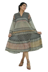 Vestido Maxi Estampado de Algodón para Mujer, Cuello en V, Mangas Largas, Estilo Boho, Transpirable, Informal, para Primavera, Verano y Playa - Product Image 3