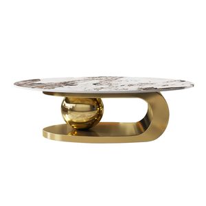Tavolino da Caffè Ovale in Finto Marmo da 51 Pollici con Base in Acciaio Inossidabile per Soggiorno - Product Image 6