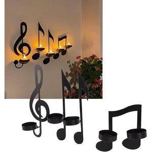Topyond Applique Murale Noire en Fer Durable avec 4 Bougeoirs en Forme de Note de Musique, Décoration Murale pour Fêtes - Product Image 1