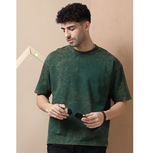 T-shirts décontractés pour hommes, coupe ajustée, délavés à l'acide, col rond, manches courtes, effet délavé, avec logo frontal, tailles variées, personnalisables - Product Image 1