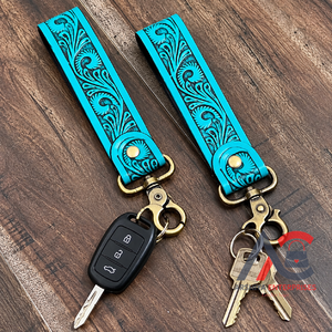 Nuevo Llavero de Cuero con Diseño Floral Turquesa, Elegante y Duradero, Multicolor, para Regalo - Product Image 1