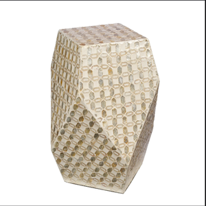 Tabourets de table d'appoint en mosaïque faits à la main, incrustés de nacre naturelle, forme hexagonale géométrique à facettes, pour salon - Product Image 1