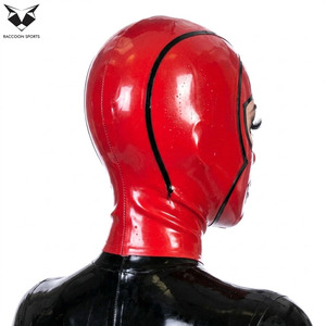 Cagoule intégrale à motifs rouge et noir, sexy, pour clubbing, festival, fête, cosplay, en cuir - Product Image 4