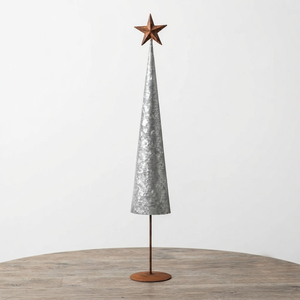 Set Of Three Galvanized Metal Cone <b>Christmas</b> Trees Featuring Corrugated Design And Rust-Colored Star <b>Toppers</b> Holiday Decoration - Product Image 3