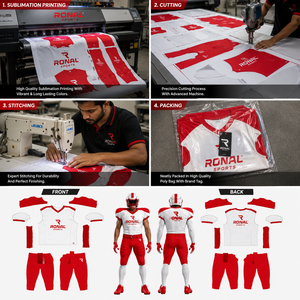 Uniforme de Fútbol Americano para Hombre RONAL SPORTS, Conjunto de Jersey y Pantalones Cortos Sublimados en Blanco y Rojo, Ajuste Atlético que Absorbe la Humedad - Product Image 5