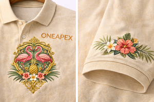 Men’s <b>Tropical</b> Flamingo Polo <b>Shirt</b> – Vintage Pineapple Crest Casual Polo Tee - Product Image 6