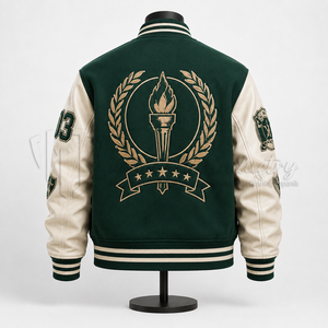 Veste universitaire personnalisée pour homme, corps en laine, manches en cuir, lettrage brodé, veste bomber de baseball, fabricant - Product Image 2