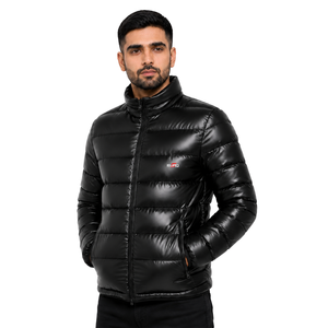 Blouson matelassé unisexe noir brillant, léger, imperméable, coupe-vent, réversible, écologique, col montant, pour l'hiver - Product Image 3