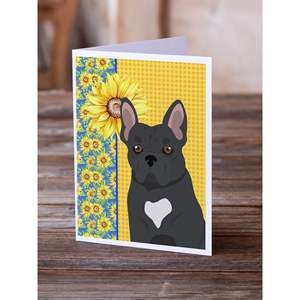Verano girasoles negro Bulldog francés tarjetas de felicitación paquete 8 tarjetas de nota en blanco con sobres A7 caprichoso tamaño 5x7 - Product Image 2