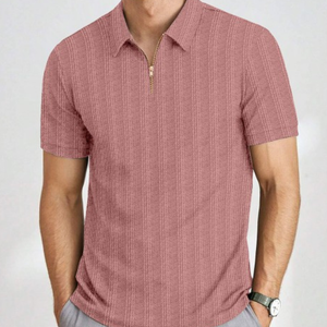 Camisa Polo de Manga Corta con Cierre para Hombre, de Algodón Popelín a Rayas, Casual, Transpirable, Corte Regular - Product Image 6