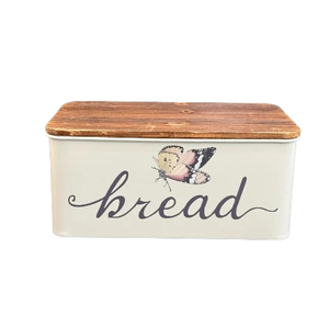 Caja de pan artesanal india con tapa de madera y estampado floral esmaltado para encimera de cocina - Product Image 3