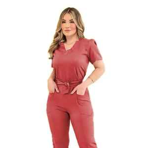 Ensemble d'uniformes d'hôpital unisexe légers, conçus sur mesure, blouses d'infirmière avec poches, tissu jersey élégant, vente chaude - Product Image 2