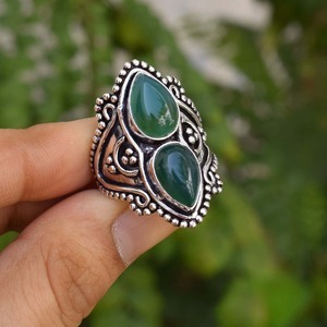 Bague en onyx vert taille poire, faite à la main, bijoux en argent sterling 925 - Product Image 6