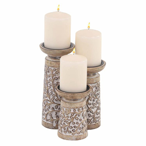 Support de bougie en bois style ferme, blanc vieilli, pour bougie pilier, centre de table de luxe, décoration de mariage et de maison - Product Image 4