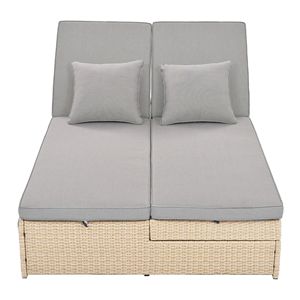 Lettino Prendisole Doppio da Esterno in Rattan Intrecciato con Schienale Regolabile, Set Conversazione per 2 Persone, Sedie a Sdraio - Product Image 5