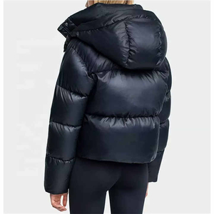 Blouson d'hiver matelassé imperméable pour femme, bleu marine, avec capuche amovible, manches longues, en lin, sequins, rembourrage en polyester, coupe-vent - Product Image 2