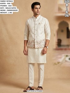 Ethnic Royal Silk Traditional <b>Men's</b> Floor-Length Regular Fit Party <b>Kurta</b> - Product Image 1