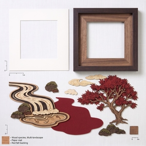 Premium 3D Wooden Veneer <b>Wall</b> Art | Crimson Maple Tree & Waterfall | Handcrafted Laser Cut Home Decor <b>Frame</b> - Product Image 4
