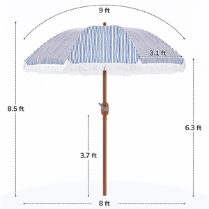 Ombrellone da Patio Moderno da 2,7 Metri con Manovella, Blu e Bianco, Leggero e Pieghevole per Hotel e Parchi - Product Image 4